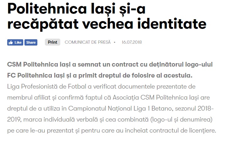 Politehnica Iași și-a recăpătat vechea identitate - Știri - LPF